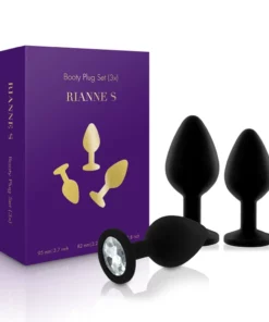 Rianne S Booty Plug Set czarny zestaw 3 rozmiarow z kryształkami