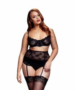 Baci Zestaw Lacy Bra & Cincher & Panty Queen Size czarny koronkowy