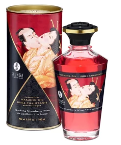 Shunga Aphrodisiac Warming Oil Sparkling Strawberry Wine 100ml - rozgrzewający olejek do masażu z aromatem truskawkowego wina