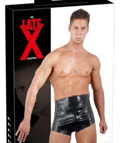 Late X Bokserki lateksowe z wysokim stanem i falistymi brzegami czarne L