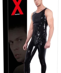 Late X Kombinezon Męski Czarny Lateksowy Obcisły S Ramiączka