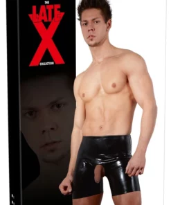 Late X Spodenki lateksowe czarne M z anatomicznym wycięciem