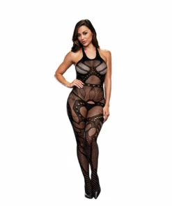 Baci Bodystocking Jacquard One Size - siateczkowy, elastyczny, wycięty model