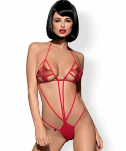 Obsessive Luiza Body Red S/M - koronkowy model z wiązaniem