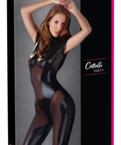 Cottelli Collection Kombinezon Party czarny M z siateczką i zamkami