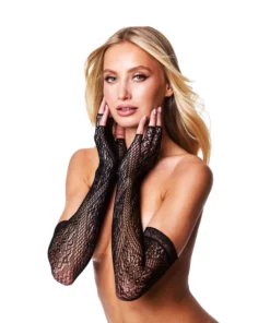 Baci Długie Rękawiczki Żakardowe Czarne Eleganckie Akcesorium