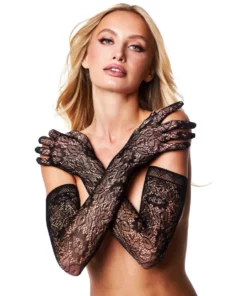 Baci Długie Rękawiczki Wzorzyste, koronka i siateczka, czarne