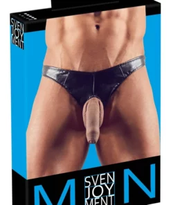 Svenjoyment Stringi męskie XL czarne połysk otwor przod