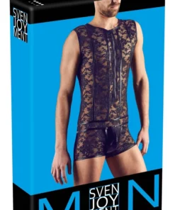 Svenjoyment Body Męskie Koronkowe Czarne L z Zamkiem Przod