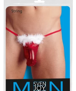 Svenjoyment Stringi męskie świąteczne czerwone z piorkami S-L