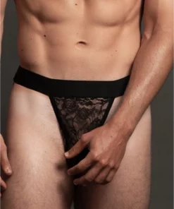 Allure Men L/XL - Koronkowe slipy męskie z otwartym tyłem, czarne