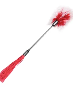 S&M Whip & Tickle Red & White - Akcesorium dwustronne, bat i piorko, 40 cm