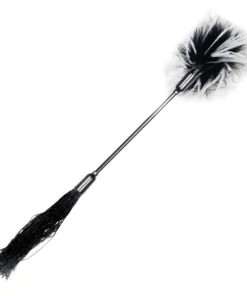 S&M Whip & Tickle Black & White - bat z piorkiem 2w1, 40 cm