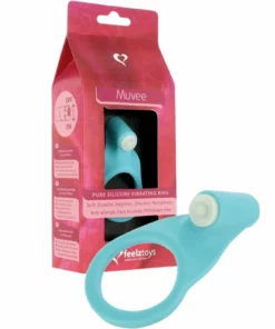 FeelzToys Muvee Blue silikonowy pierścień wibrujący, wymienne baterie