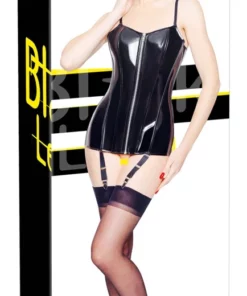 Black Level Gorset Vinylowy L z Zamkiem, Odpinane Ramiączka, Czarny