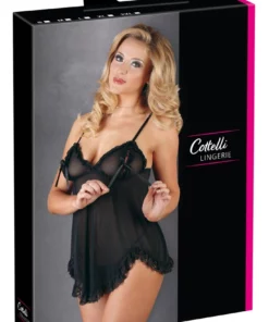 Cottelli Collection Koszulka Nocna Mesh L z Kokardkami i Stringami Czarna