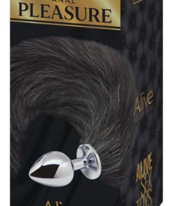 Alive Black & White Fox Tail M - Korek z puszystym czarnym ogonem, rozmiar M