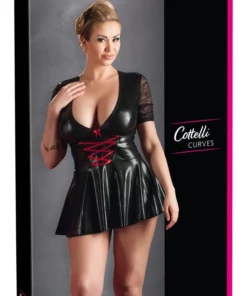 Cottelli Curves mini sukienka czarna z czerwonym sznurowaniem 2XL