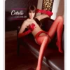 Cottelli LEGWEAR Rajstopy czerwone z imitacją pasa L/XL