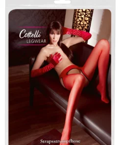 Cottelli LEGWEAR Rajstopy czerwone z imitacją pasa L/XL