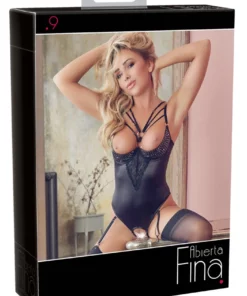 Abierta Fina Body Satynowe XL 85C z Ozdobnymi Paseczkami Czarny