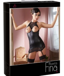 Abierta Fina Sukienka Czarna L z Koronką i Ozdobnym Pierścieniem