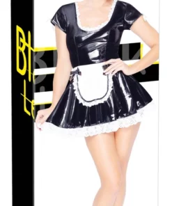 Black Level Sukienka Vinylowa Pokojowki 2XL z Koronką i Fartuszkiem