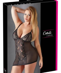 Cottelli Collection Curves sukienka bieliźniana z koronką czarna 2XL