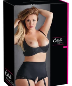 Cottelli Curves biustonosz push-up fiszbiny otwarty czarny 95F