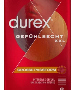 Durex Gefuhlsecht XXL 8szt - Duże prezerwatywy silikonowe, 60 mm