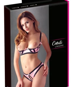 Cottelli Lingerie Satynowy Komplet Rożowy 75B/S Bez Miseczek i Krocza
