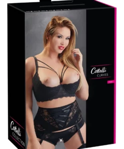 Cottelli Curves biustonosz open cup z dekoracyjnymi paskami czarny 95D