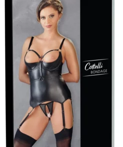 Cottelli Collection Bondage - koszulka matowa z fiszbinami i stringi M