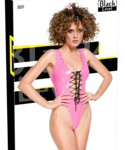 Black Level Body Winylowe Rożowe S z Czarnym Sznurowaniem