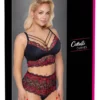 Cottelli Curves komplet koronkowy czarny 2XL z wysokimi stringami
