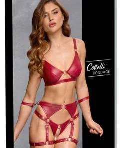 Cottelli Bondage komplet matowy czerwony 3-częściowy M regulowany