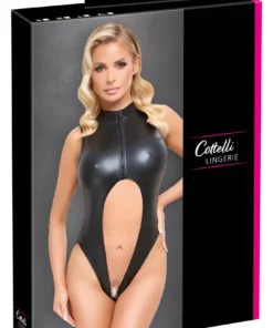 Cottelli Lingerie Body czarne matowe z zamkiem, otwarty kroj L