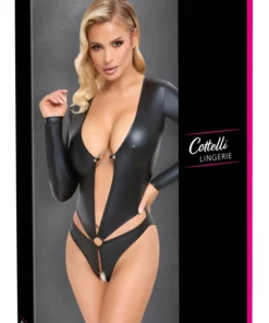 Cottelli LINGERIE Body matowe czarne otwarty przod bez krocza M