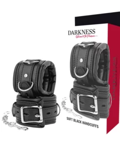 Darkness Kajdanki Bondage PU Skora Metal Wyściełane 20cm Czarne