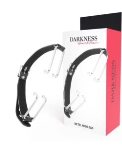 Darkness Gag z czarnym hakiem - regulowany pasek, skora, uniwersalny