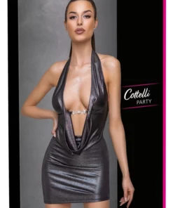 Cottelli PARTY sukienka mini srebrna, głęboki dekolt, rozmiar S