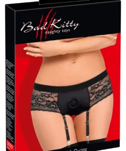 Bad Kitty Strap-On XL z Koronką i Paskami do Pończoch, Czarny