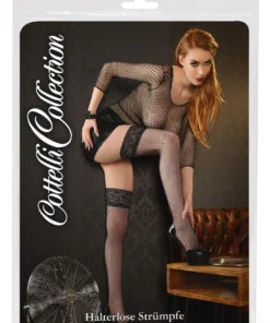 Cottelli Legwear pończochy kabaretki z koronką 10 cm czarne