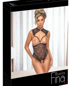 Abierta Fina Body Koronkowe Otwarte Czarny S Regulowane Łańcuszki