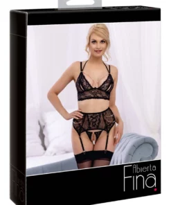 Abierta Fina komplet koronkowy 3-częściowy XL rożowe złoto