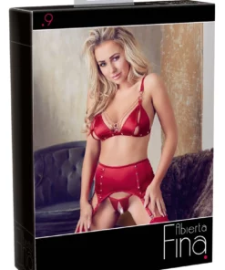 Abierta Fina Satynowy Komplet XL Czerwony z Otwieranym Biustonoszem