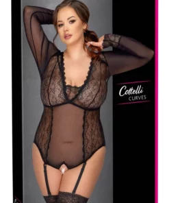 Cottelli CURVES Body Transparentne Bez Krocza Czarne 2XL