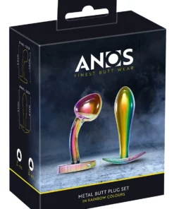 ANOS Zestaw 2 metalowych zatyczek w kolorach tęczy, stożek i zakrzywiony
