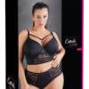 Cottelli Curves Longline Biustonosz Czarny z Koronką i Akcentami Rożowego Złota 90D