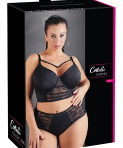 Cottelli Curves Longline Biustonosz Czarny z Koronką i Akcentami Rożowego Złota 90D